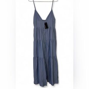 Button-Front Spaghetti Strap Maxi Dress in Slate Blue
